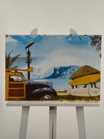 BREAK TIME - Emaille bord - 56×39 cm – Gemaakt van een dikke