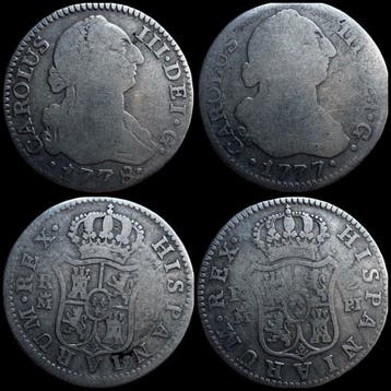 . Spanje Lot 2 coins Carlos III 1777/1778 Madrid. 2 Reales