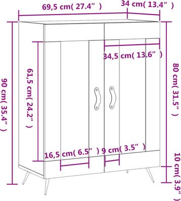vidaXL dressoir 69,5x34x90 cm bewerkt hout wit, Ophalen of Verzenden, Zo goed als nieuw