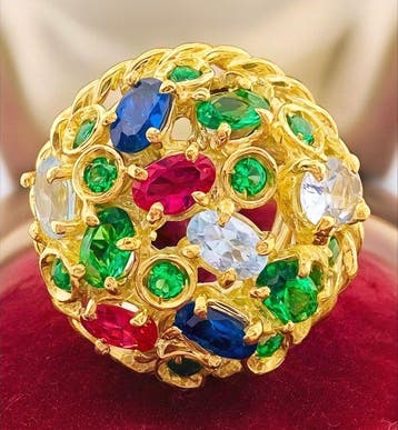 Zonder minimumprijs - Ring - 9 kt. Geel goud, Zilver Smaragd, Sieraden, Tassen en Uiterlijk, Nieuw