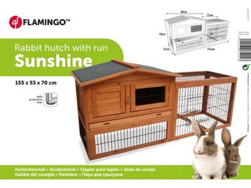 Flamingo Konijnenhok Sunshine Classic - Konijnenhok met ren, Verzenden, Zo goed als nieuw