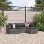 vidaXL 4-delige Loungeset met kussens poly rattan grijs, Tuin en Terras, Tuinsets en Loungesets, 4 zitplaatsen, Nieuw, Loungeset