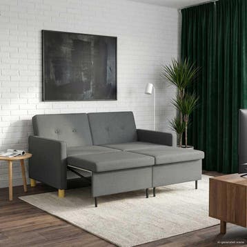 vidaXL Uittrekbare Slaapbank Donkergrijs Stof, Verzenden, Nieuw, Stof, Minder dan 150 cm