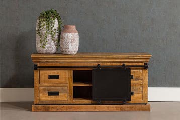 tv-meubel Massief Mangohout. 120cm t/m260cm vanaf €149!, Nieuw, Overige houtsoorten, Industrieel
