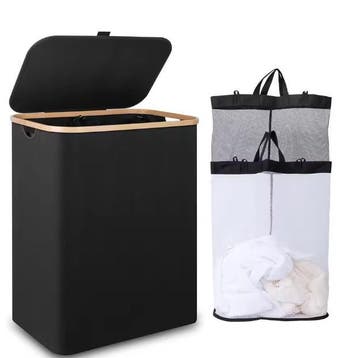 Grote wasmand met deksel en bamboe handgrepen 110L 150L, Verzenden, Nieuw