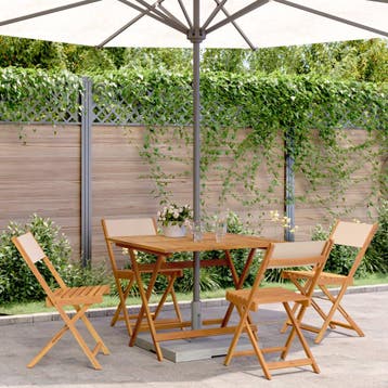 vidaXL 5-delige Tuinset massief hout en stof beige, Tuin en Terras, Verzenden, Nieuw, Hardhout, Tuinset
