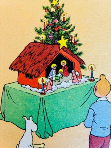 Tintin - 1 Wenskaart - Vrolijk kerstfeest - kerstboom -, Nieuw
