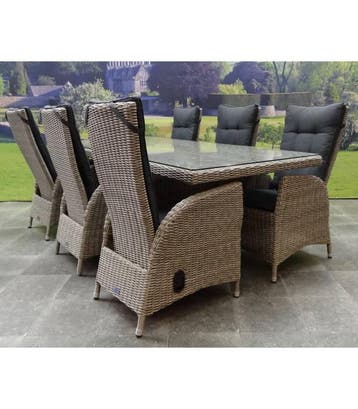 Menorca dining tuinset 220x100xH78 cm verstelbaar 7-delig, Ophalen of Verzenden, Nieuw, Wicker