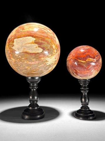 Prachtig paar versteend hout - Gefossiliseerd hout - Spheres