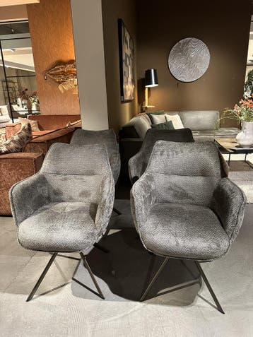 Eetkamerstoelen Miosa taupe (set van 4) **SHOWROOMMODEL**, Huis en Inrichting, Stoelen, Nieuw, Stof