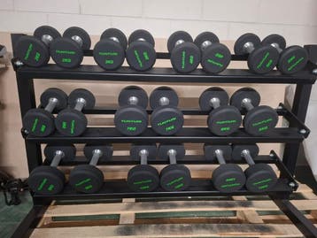 Set dumbells + Dumbellrek, Gebruikt