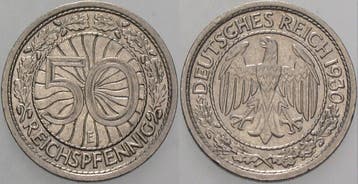 50 Reichspfennig 1930 E Kleinmunten Weimarer Republik Wei..., Verzenden