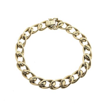 Gouden wijde gourmet schakelarmband, Ophalen of Verzenden, Gebruikt, Goud, Goud