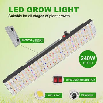 YUXINOU 240W Full Spectrum LED Kweeklamp met LM301H EVO Chip, Verzenden, Nieuw