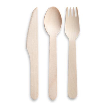 100% Compostable Wooden Cutlery Set, 105-Piece, Birch, 3-in-, Verzenden, Nieuw, Hout, Bestekset
