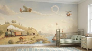 Voertuigen behang babykamer – fotobehang met trein, Verzenden, Fotobehang