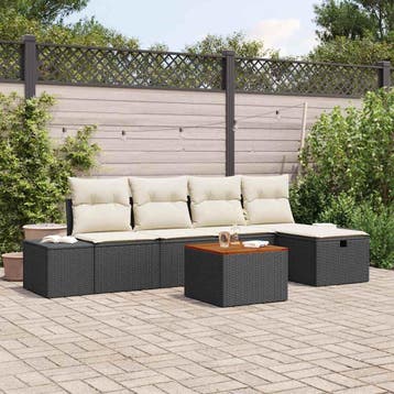 vidaXL Tuinbankenset 6 st Zwart poly rattan, Verzenden, Nieuw, 6 zitplaatsen