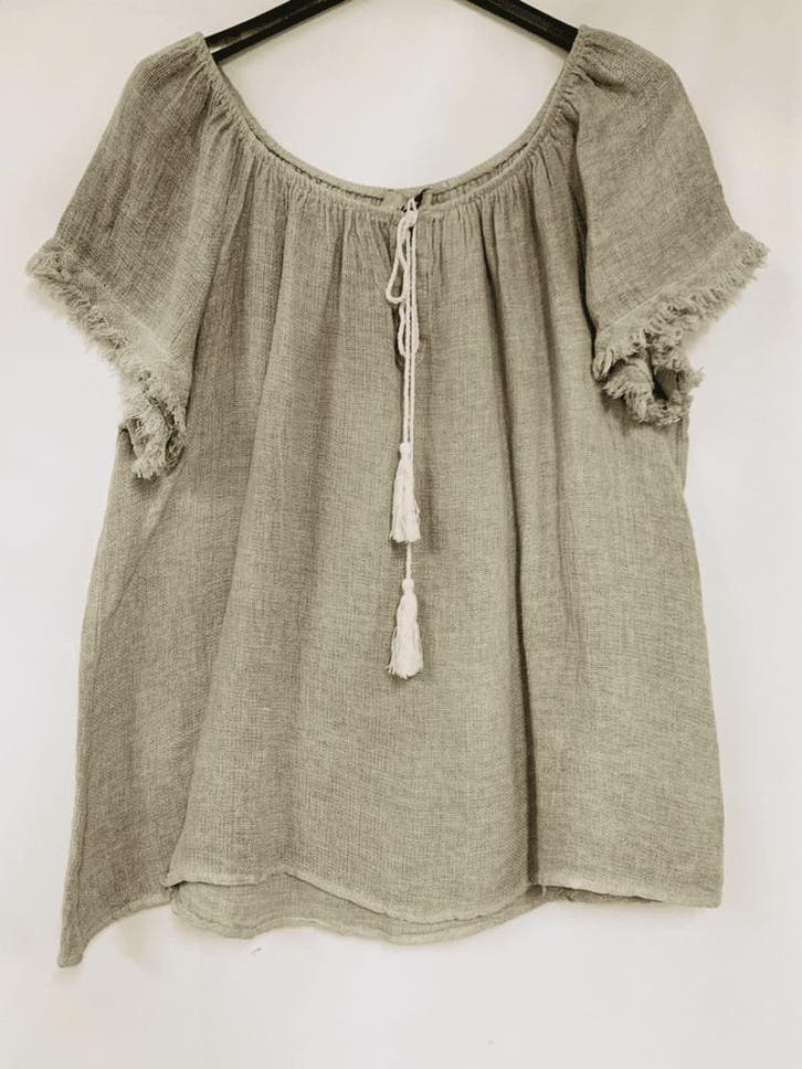 Boho top van linnen met raglan mouwen - ronde hals met, Kleding | Dames, T-shirts