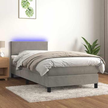 vidaXL Boxspring met matras en LED fluweel lichtgrijs 80x200, Eenpersoons, Verzenden, Nieuw, 80 cm