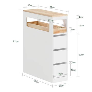 2dekans | SoBuy Smalle Badkamerkast op Wieltjes - 65x23x82, Huis en Inrichting, Ophalen of Verzenden, Zo goed als nieuw