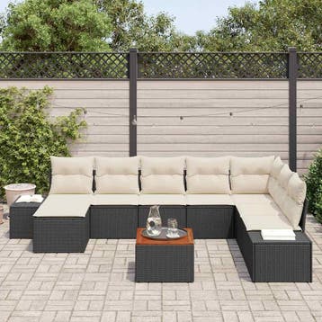 vidaXL Tuin Sofa Set 9 st Zwart en wit, Tuin en Terras, Verzenden, Nieuw, Rotan, Meer dan 8 zitplaatsen