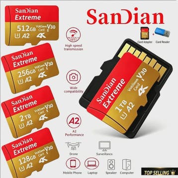 SanDian Extreme Micro SDXC Kaart - V30, Class 10, A2 - Hoge, Verzenden, Nieuw