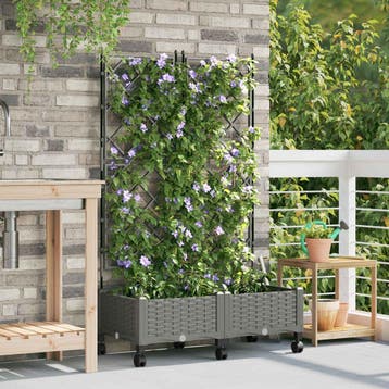 vidaXL Tuinplantbak met schutting en wielen 2 st Lichtgrijs, Verzenden, Nieuw, Minder dan 60 cm