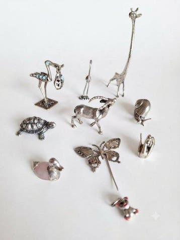 Figuur - Miniature animali in argento (Giraffa, Cigno,