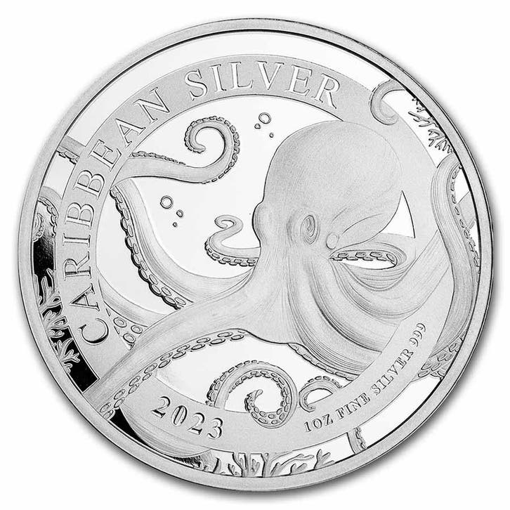Barbados Octopus 1 oz 2023 (7.000 oplage), Postzegels en Munten, Munten | Amerika, Midden-Amerika, Losse munt, Zilver, Verzenden