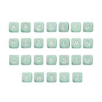 26 x Siliconen kralen alfabet 12 x 12 x 12 mm – gat 3 mm.., Hobby en Vrije tijd, Kralen en Sieraden maken, Ophalen of Verzenden