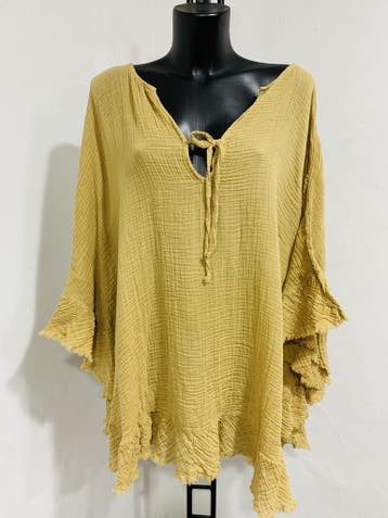 Prachtige katoenen boho tuniek met vleermuis mouwen -, Nieuw