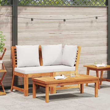 vidaXL 3-delige Loungeset met crèmekleurige kussens massief, Verzenden, Nieuw, Hout, Loungeset