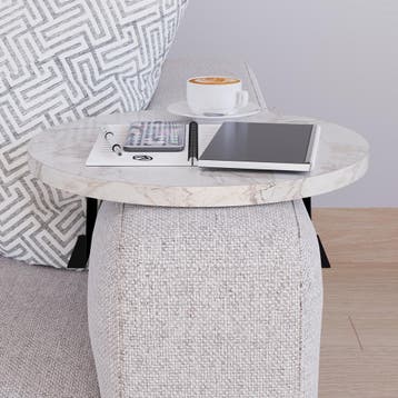 Dienblad armleuning Kuleskyd rond Ø34 cm marmer wit [en.casa, Verzenden, Nieuw