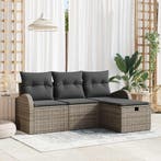 vidaXL Tuin Sofa Set met kussen met opslag 4 pcs Grijs Poly, Verzenden, Nieuw, Rotan, 4 zitplaatsen