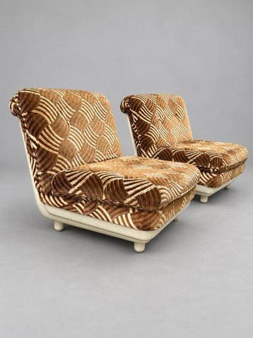 Fauteuil - Fluweel, Hout, Glasvezel - Een paar vintage, Antiek en Kunst
