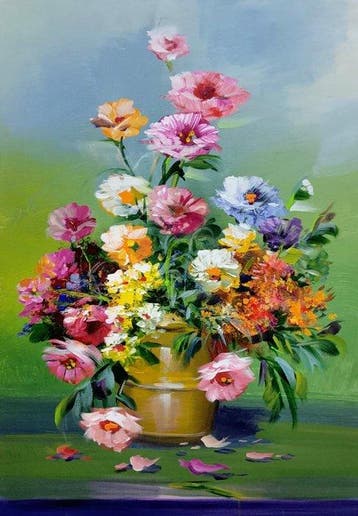 Mario Smeraglia (1950) - Bouquet di fiori di campo, Antiek en Kunst