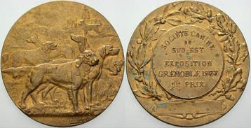 Vergoudete brons medaille 1933 Tiere Jagdhunde, Postzegels en Munten, Penningen en Medailles, Verzenden