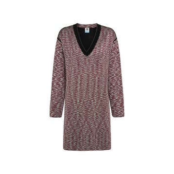 M Missoni • korte wollen jurk met V-hals • XL, Kleding | Dames, Jurken, Verzenden, Paars, Maat 46/48 (XL) of groter, Nieuw