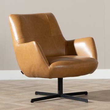 50% Korting: Fauteuil Stella draaibaar leer cognac, Ophalen, Zo goed als nieuw, Industrieel