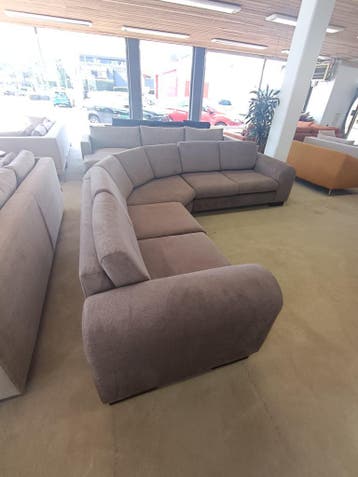 Ronde Hoekbank Taupe – 285 x 285 cm – Direct Leverbaar, Ophalen of Verzenden, Zo goed als nieuw, Stof