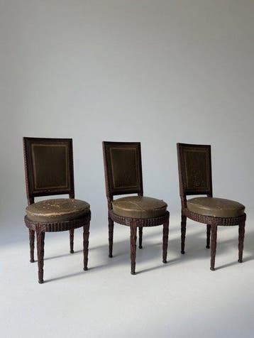 Possibly Maison Jansen - Stoel (3) - Hout, Leder -, Antiek en Kunst, Antiek | Meubels | Stoelen en Banken