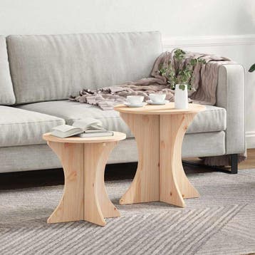 vidaXL Salontafel 2 st Naturel 46 x 46 x 47 cm Massief, Huis en Inrichting, Minder dan 50 cm, Verzenden, Rond, Nieuw