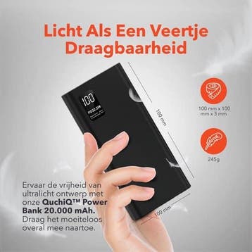 QuchiQ™ Powerbank 20000mAh Quick Charge - Mobiele oplader -, Ophalen of Verzenden, Zo goed als nieuw