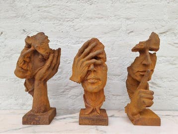 Beeldje - Horen zien zwijgen (3) - IJzer, Antiek en Kunst, Curiosa en Brocante