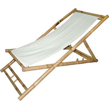 Bamboe strandstoel met canvasdoek - wit, Ophalen of Verzenden, Nieuw, Bruin
