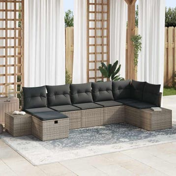 vidaXL Bankstel 7 st poly rattan, Verzenden, Nieuw, Rotan, 7 zitplaatsen