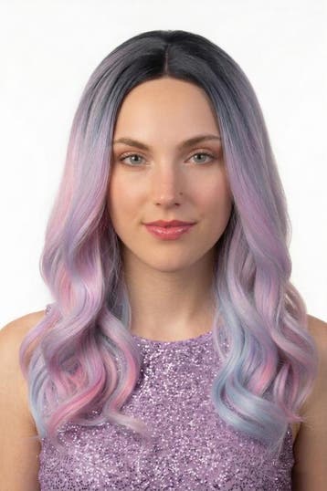 KIMU® Pastel Regenboog Pruik Lange Gekleurde Pruik Schuine P, Ophalen of Verzenden, Nieuw, Carnaval