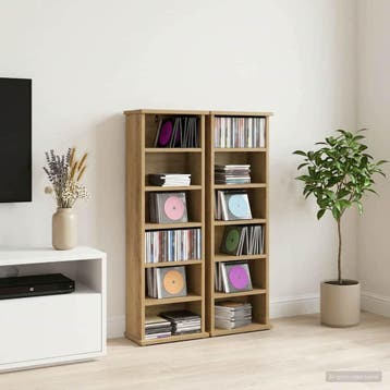 vidaXL CD Kast 2 st Artisanaal eiken 60 x 17 x 92 cm Bewerkt, Huis en Inrichting, Woonaccessoires | Cd- en Dvd-rekken, Verzenden