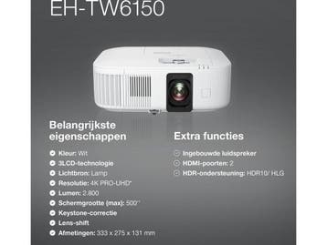 Epson EH-TW6150 - 4K PRO-UHD Beamer - 2800 ANSI Lumen - 3LCD, Audio, Tv en Foto, Beamers, Verzenden, Zo goed als nieuw, Epson