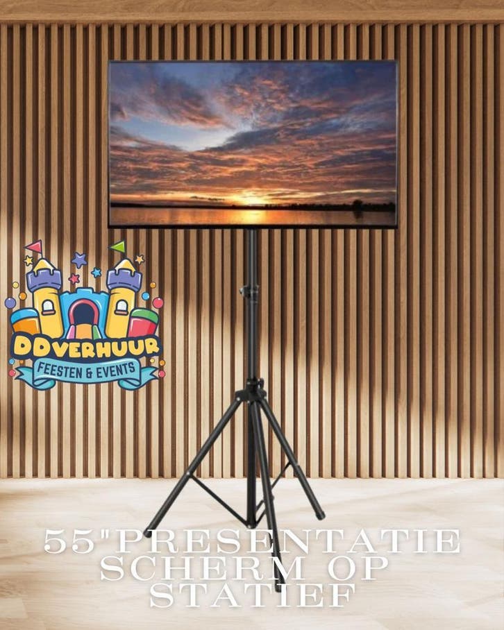 55 presentatiescherm op statief huren – €135 p/dag, Hobby en Vrije tijd, Feestartikelen | Verhuur, Zo goed als nieuw